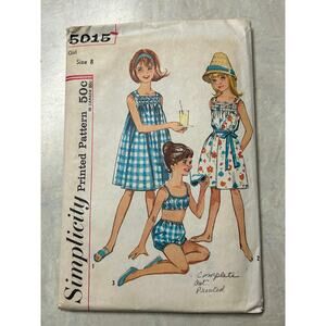 Vintage 1960's Simplicity Pattern #5015 Girls Smocked Shift Dress Playsuit‎ Sz 8